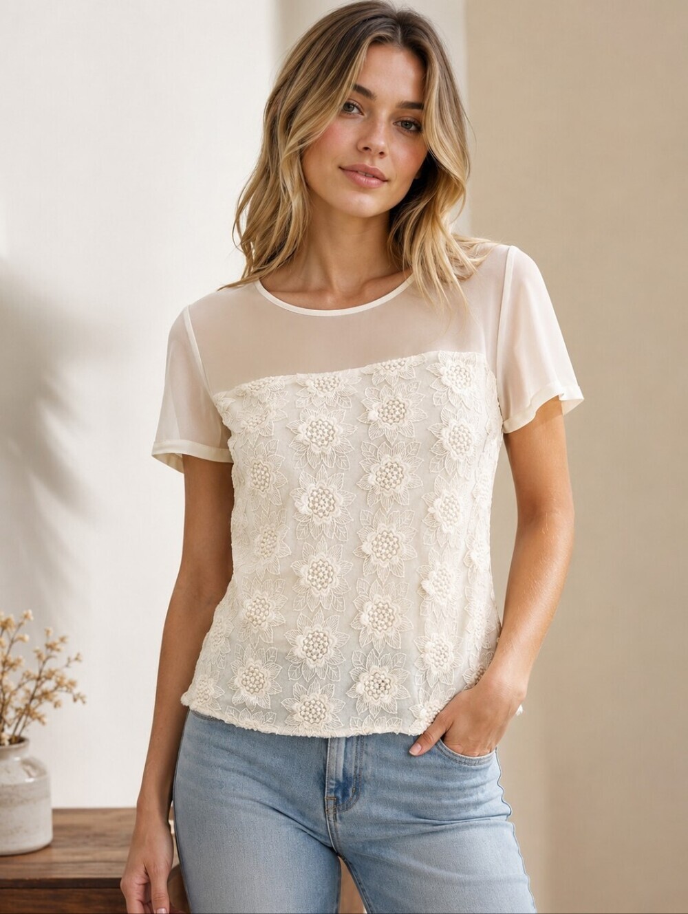 ❤️ MISS ME MM COUTURE SHEER SHOULDER LACE TOP / BLOUSE, XS